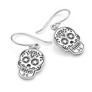 Sterling Silver Day of the Dead Sugar Skull Star Eye Dangle Earrings NEW IN BOX